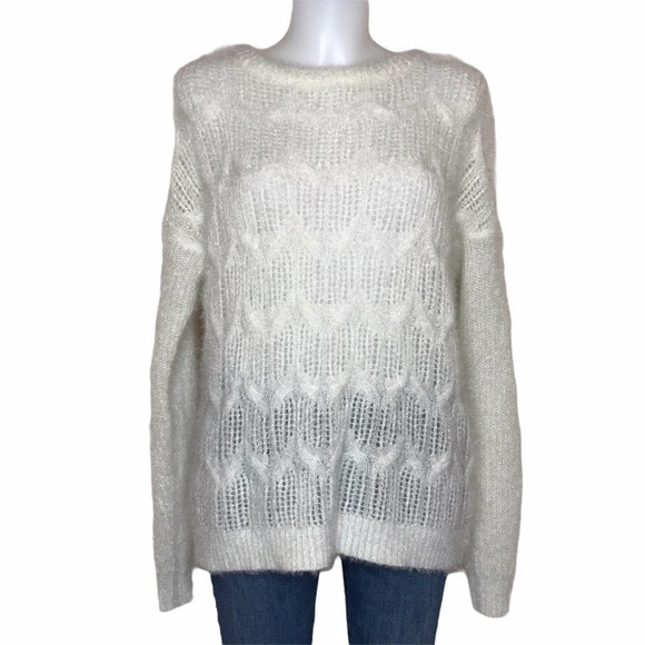 Soft Surroundings Sweaters - Soft Surroundings Shimmery Cable Knit Sweater  Large Cream White Open Knit Tunic